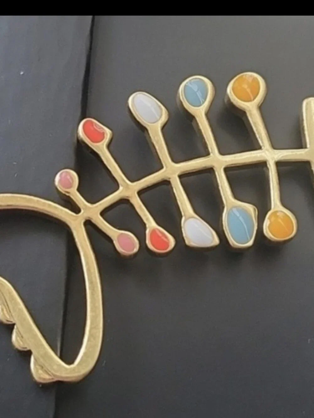 Tory Burch Gold Tone Multicolor Enamel Fishbone Keychain
